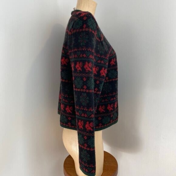 VTG Astrifa Womens Size 42 Wool Embroidered Christmas Cardigan Sweater Red Green - Picture 5 of 14